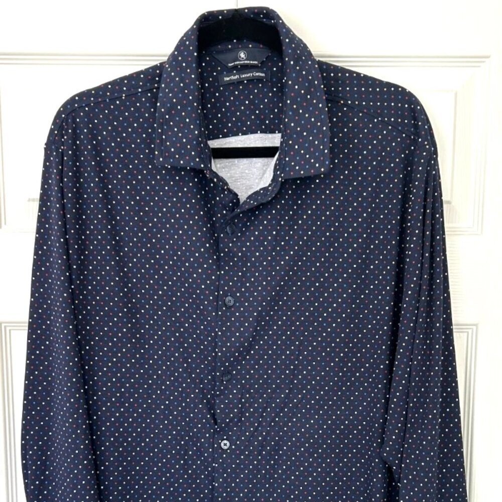 Hart Schaffner Marx Men’s XXL Navy HartSoft Luxury Cotton Dress Shirt Polka Dot